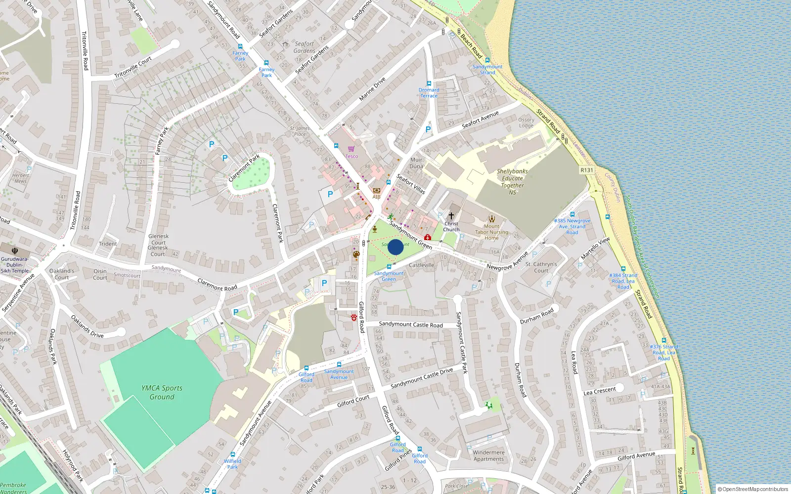 Overhead map showing the location of Sandymount Green, Sandymount, Pembroke East C Ward 1986, Dublin