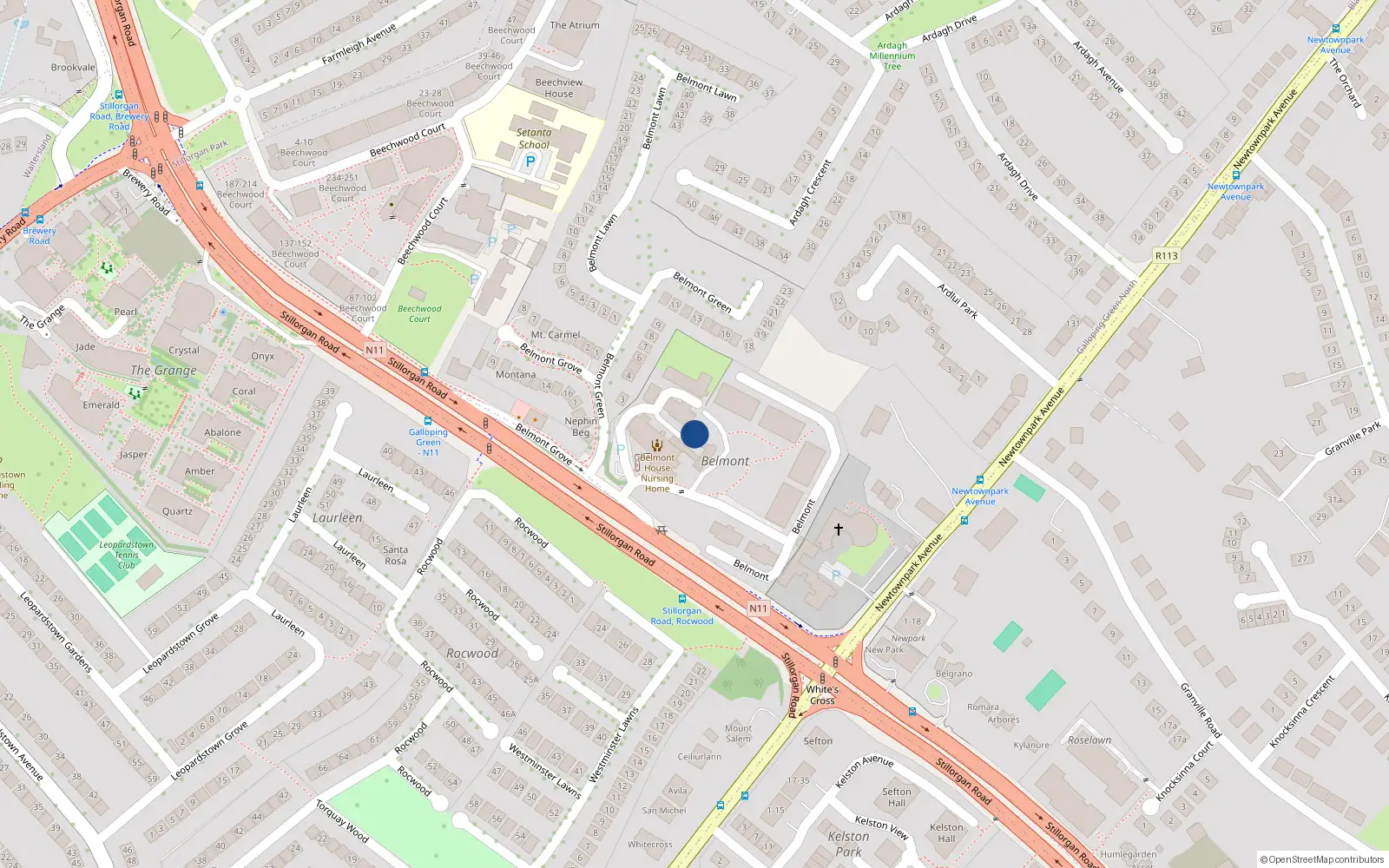 Overhead map showing the location of Galloping Green North, Dublin, Co. Dublin