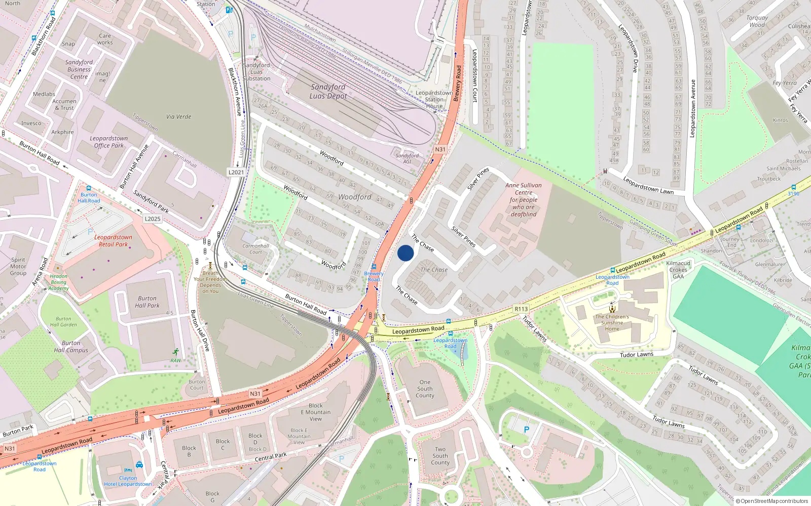 Overhead map showing the location of Chase Lodge, Brewery Road, Stillorgan