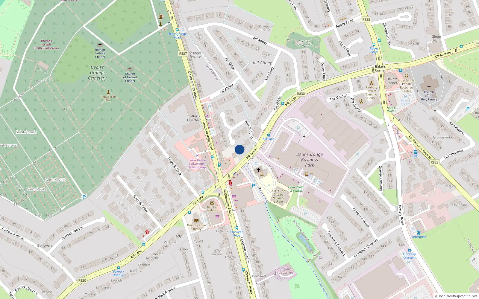 Overhead map showing the location of Kill Lane, Blackrock