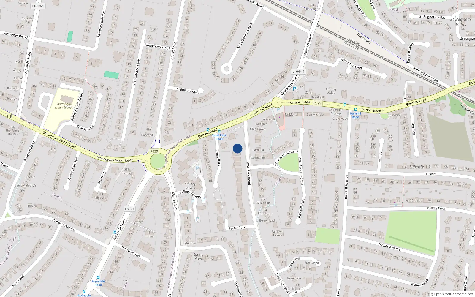 Overhead map showing the location of Bullock, Dublin, Co. Dublin