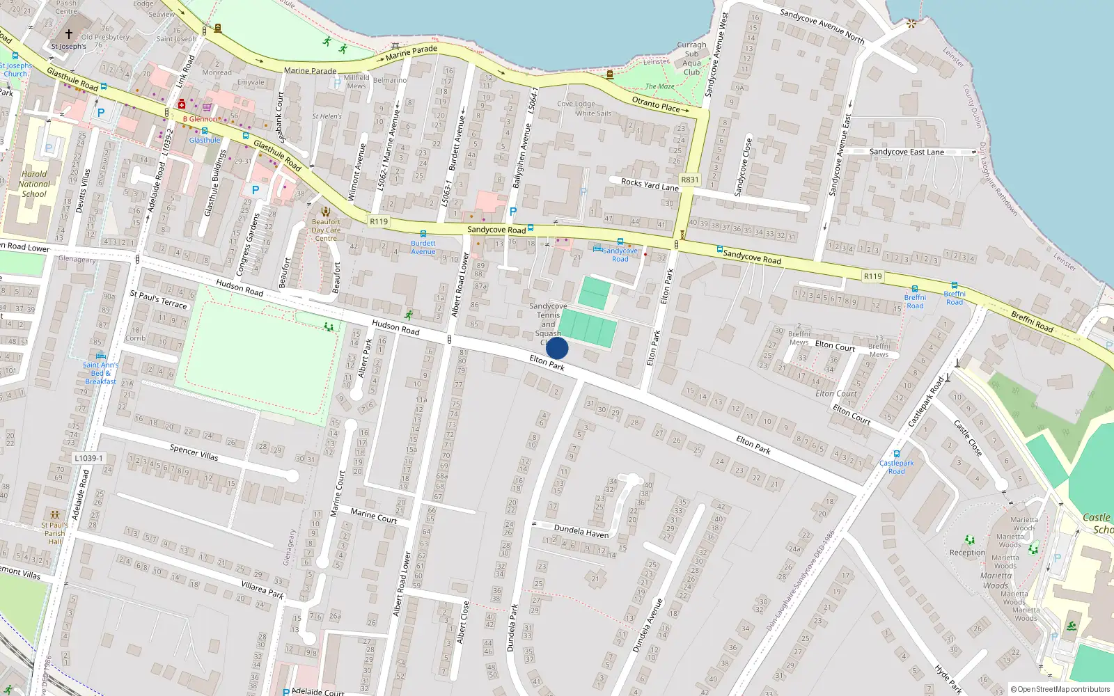 Overhead map showing the location of Cherrygarth, 17 Elton Park, Sandycove
