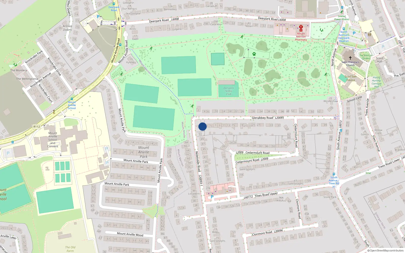 Overhead map showing the location of Cherryview, 1A Glenabbey Road, Mount Merrion