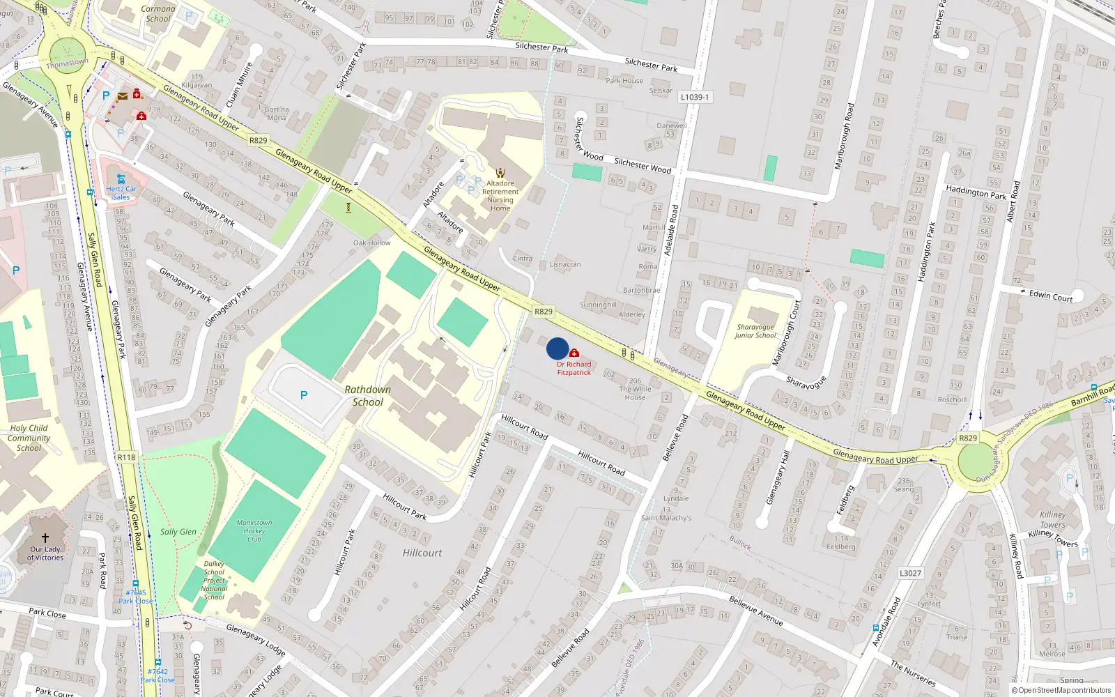 Overhead map showing the location of Chez Nous, 194 Upper Glenageary Road, Glenageary