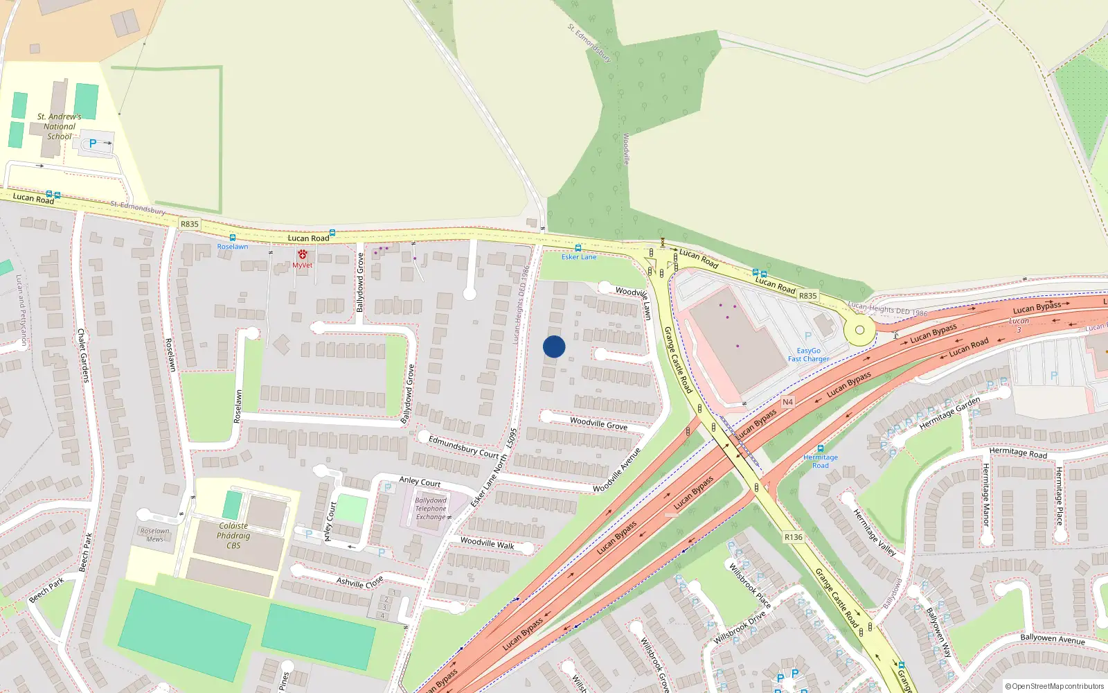 Overhead map showing the location of 15 Esker Lane, Lucan