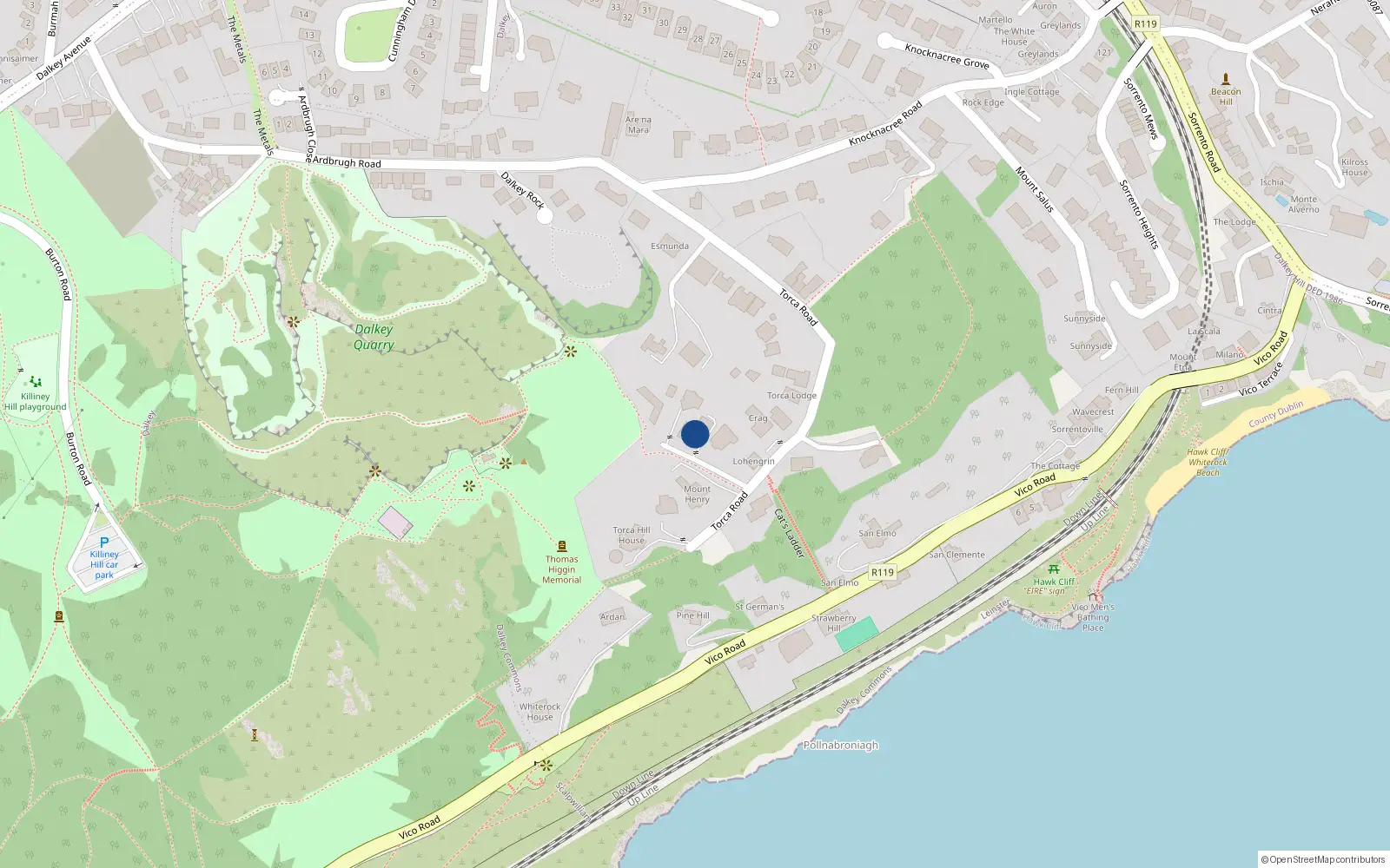 Overhead map showing the location of Dalkey Commons, Dublin, Co. Dublin