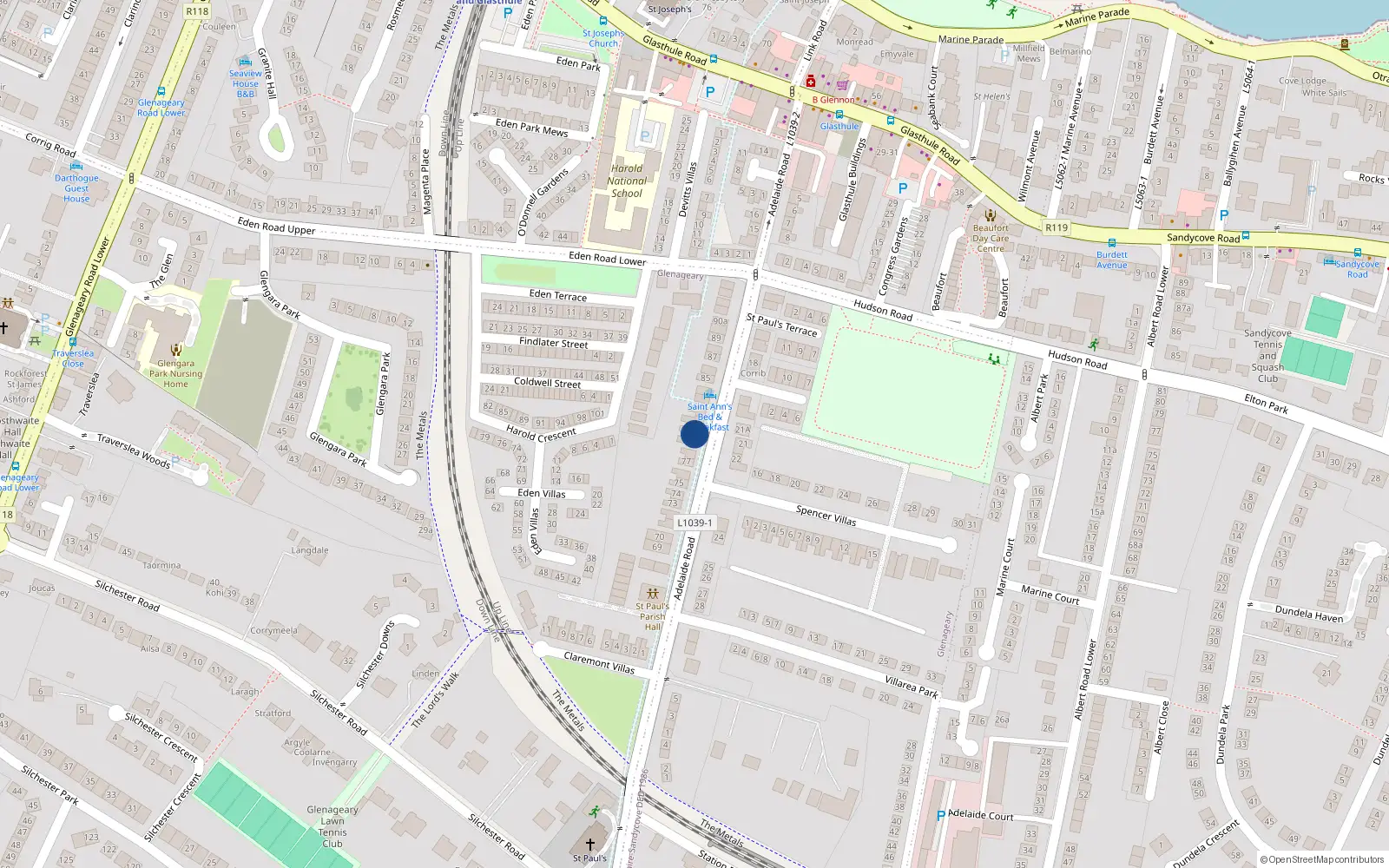 Overhead map showing the location of Claragh, 80 Adelaide Road, Glenageary