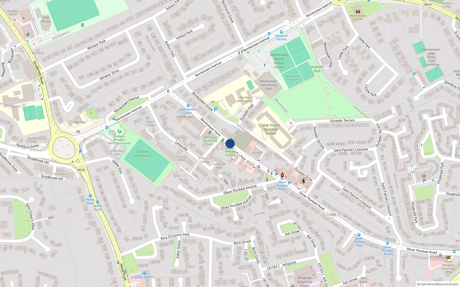 Overhead map showing the location of 16 Monkstown Farm, Dun Laoghaire