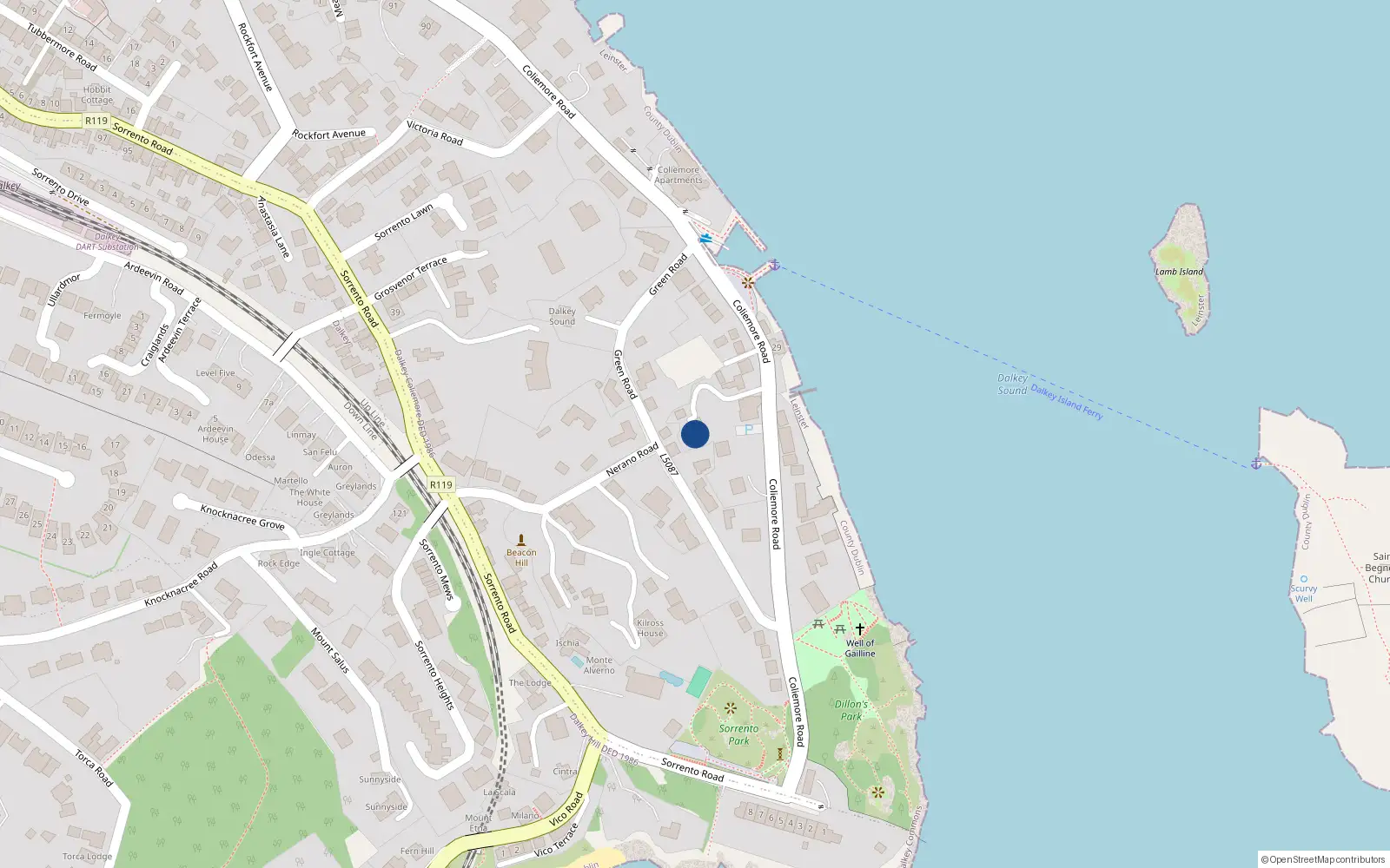 Overhead map showing the location of Dalkey Commons, Dublin, Co. Dublin
