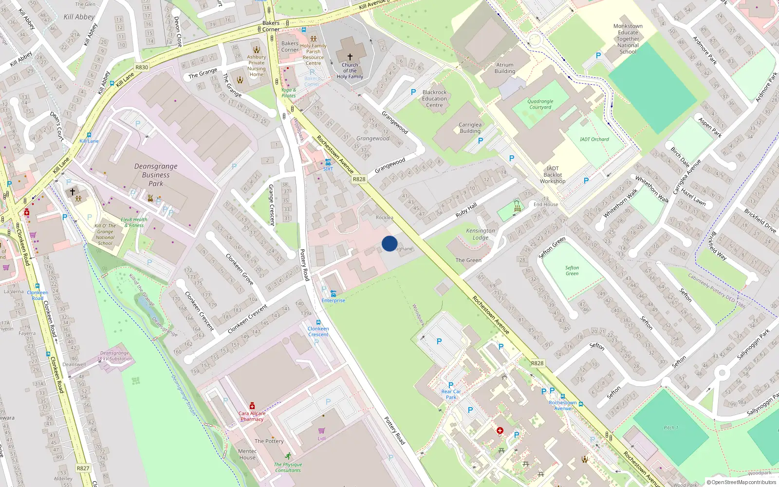 Overhead map showing the location of Rochestown Avenue, Dun Laoghaire