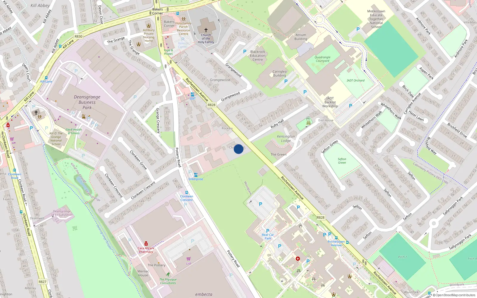 Overhead map showing the location of Rochestown Avenue, Dun Laoghaire