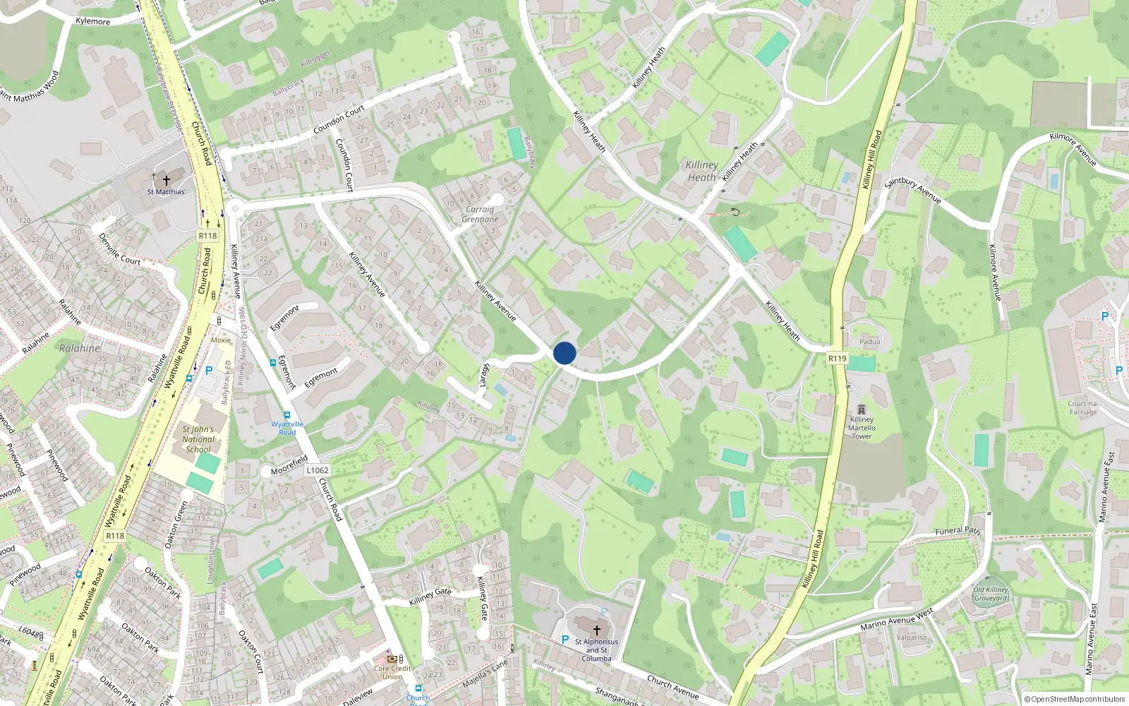 Overhead map showing the location of Killiney, Dublin, Co. Dublin