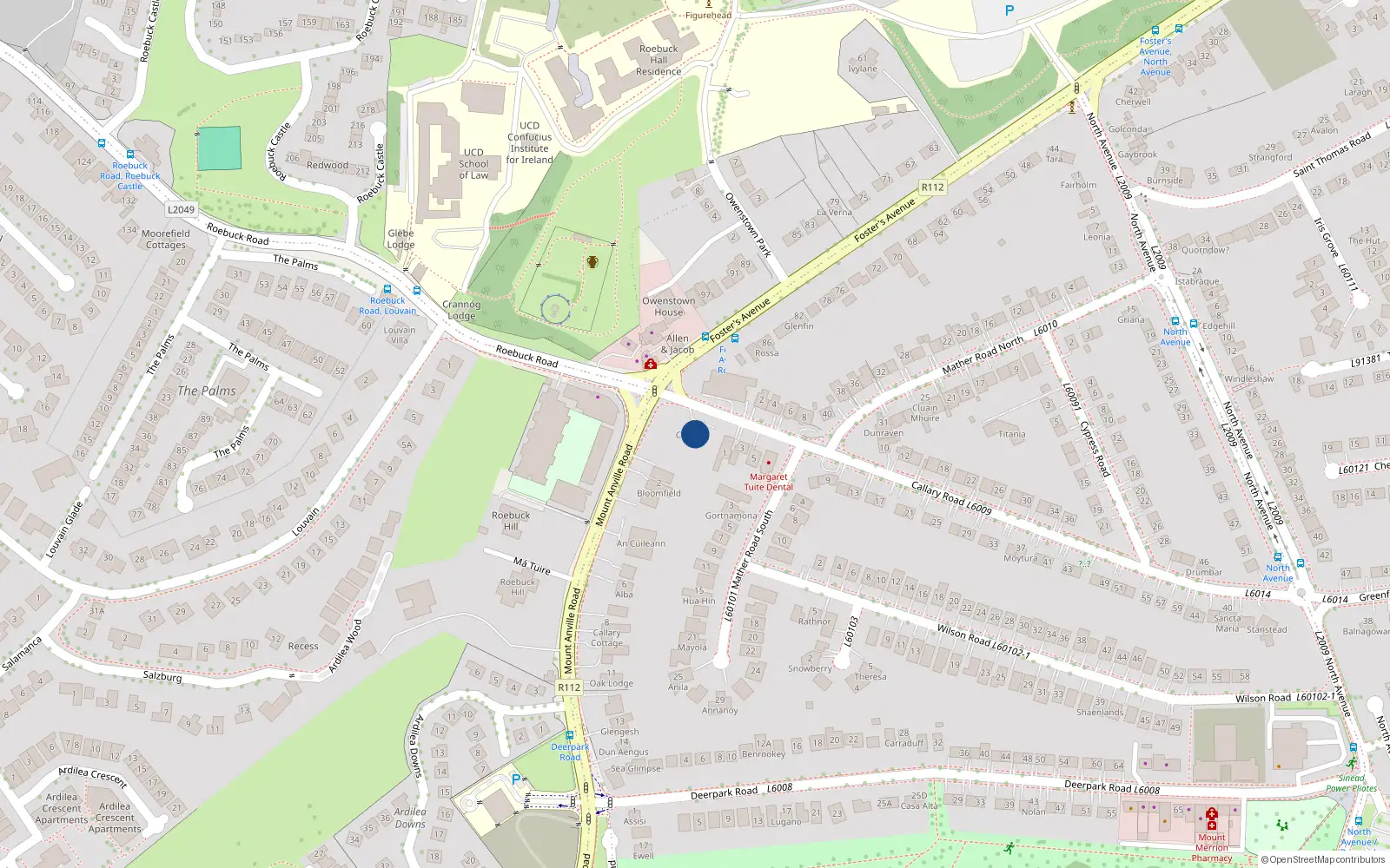 Overhead map showing the location of Mount Merrion, Dublin, Co. Dublin