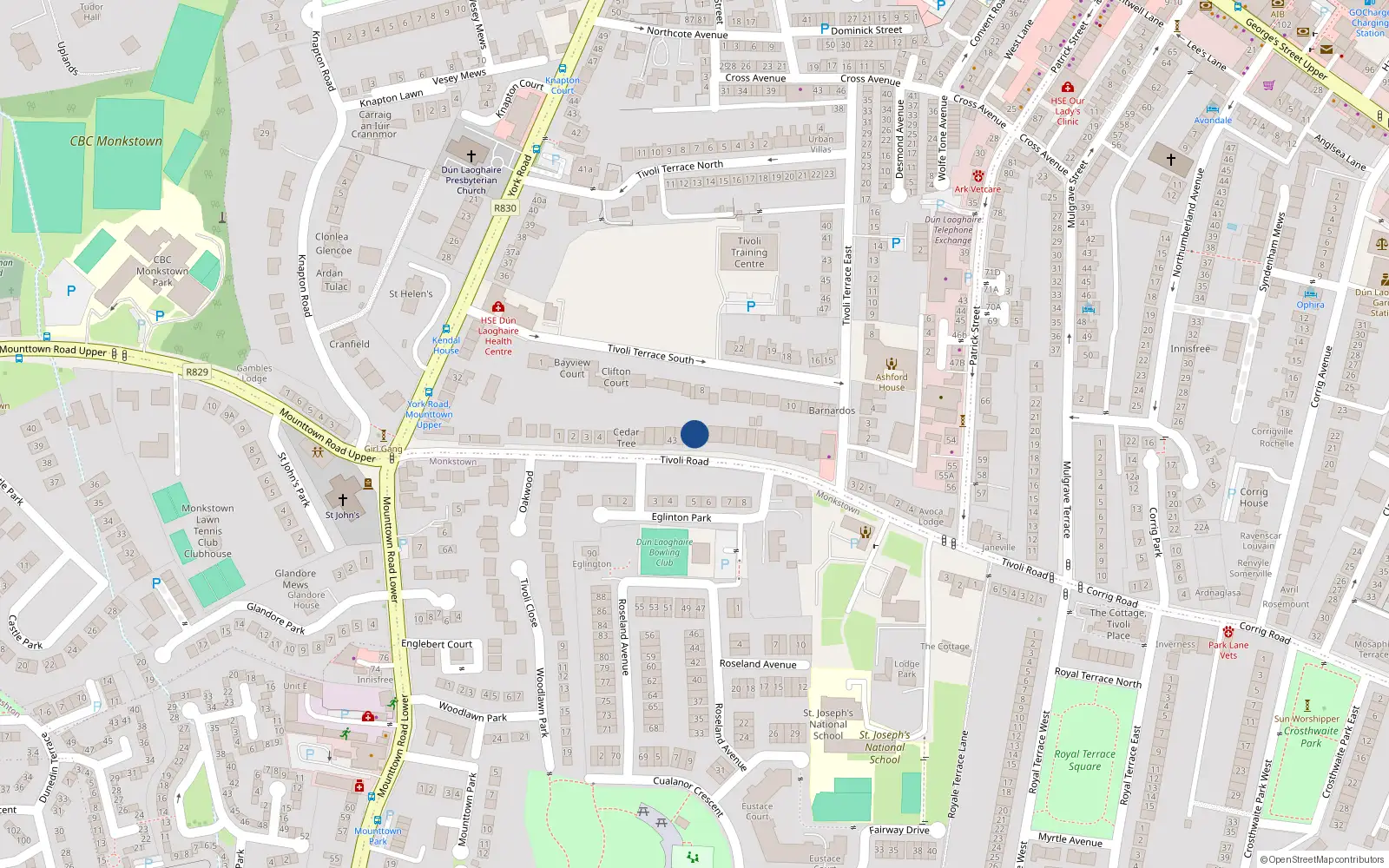 Overhead map showing the location of Dún Laoghaire, Dublin, Co. Dublin