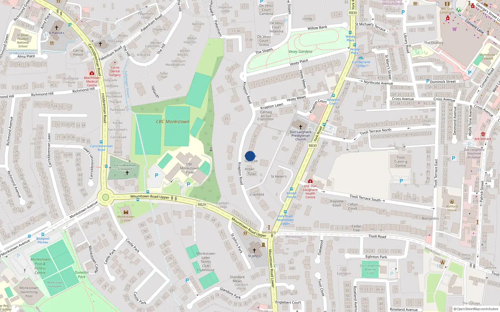 Overhead map showing the location of Dún Laoghaire, Dublin, Co. Dublin