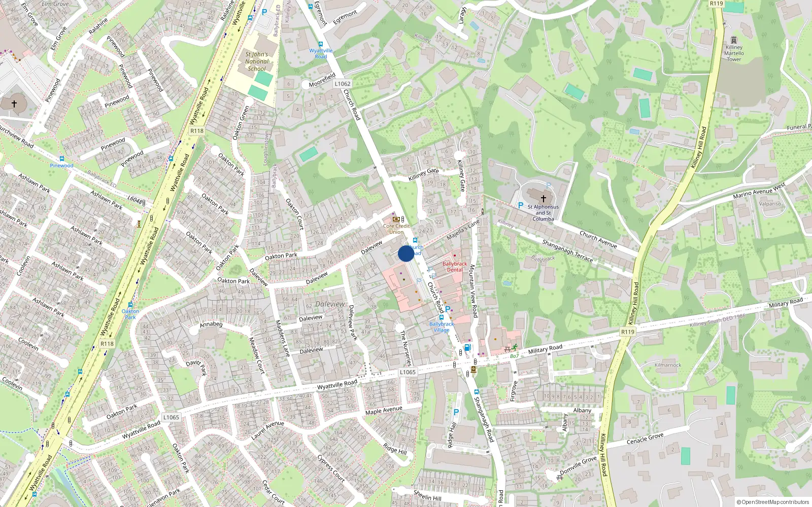 Overhead map showing the location of Clonmannon, 28 Church Road, Ballybrack
