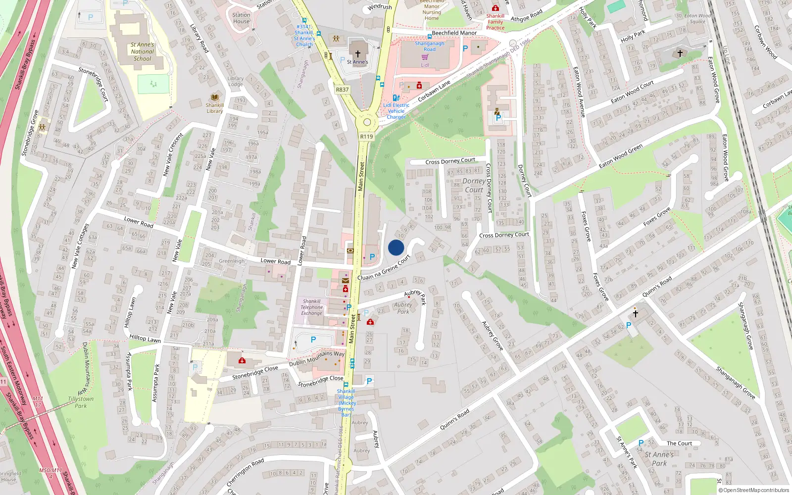 Overhead map showing the location of Dublin Road, Shankill