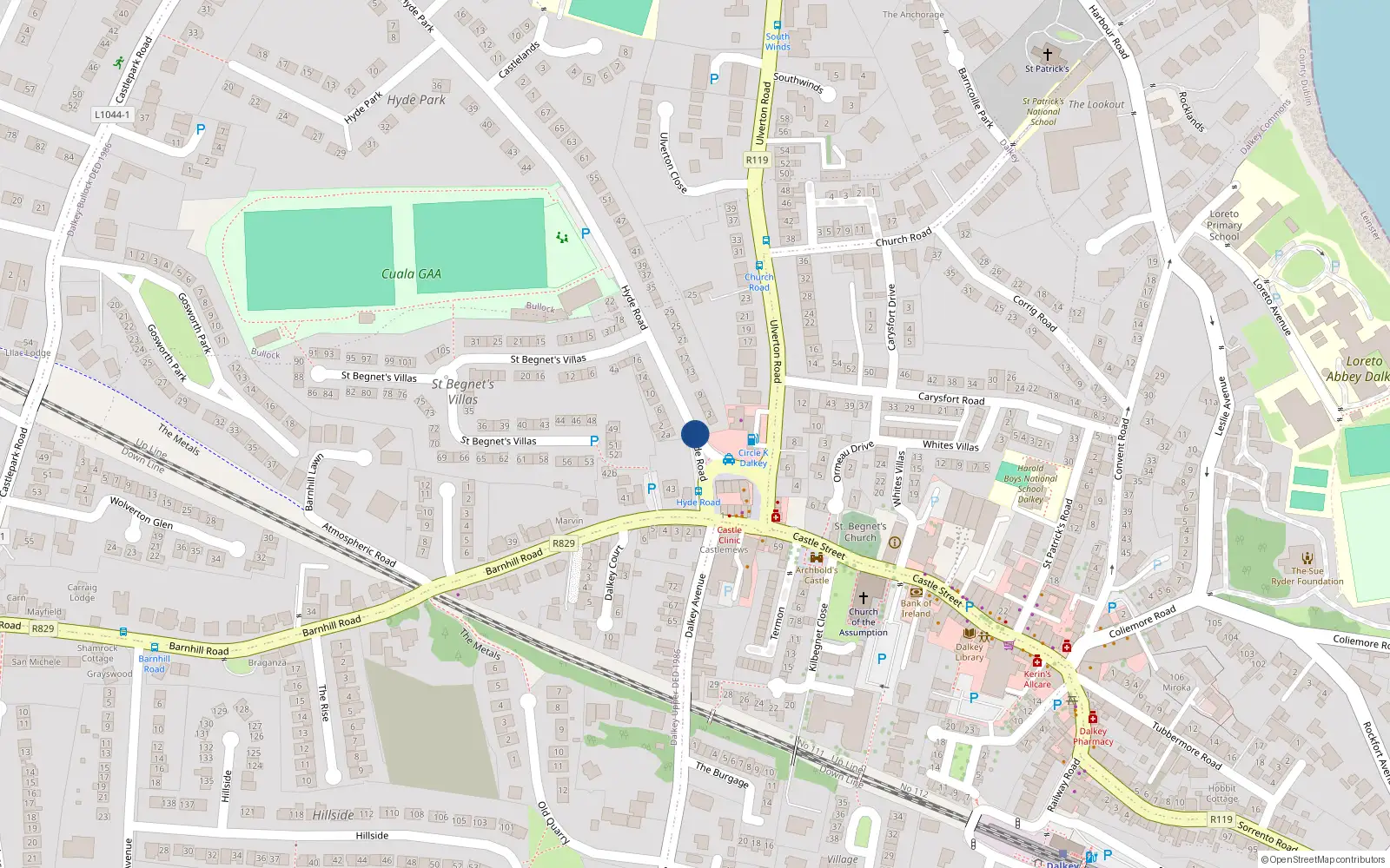 Overhead map showing the location of Hyde Road, Dalkey