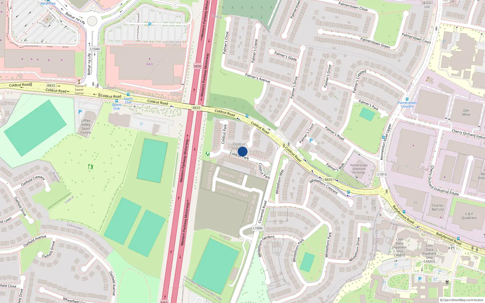 Overhead map showing the location of Coldcut Park, Clondalkin