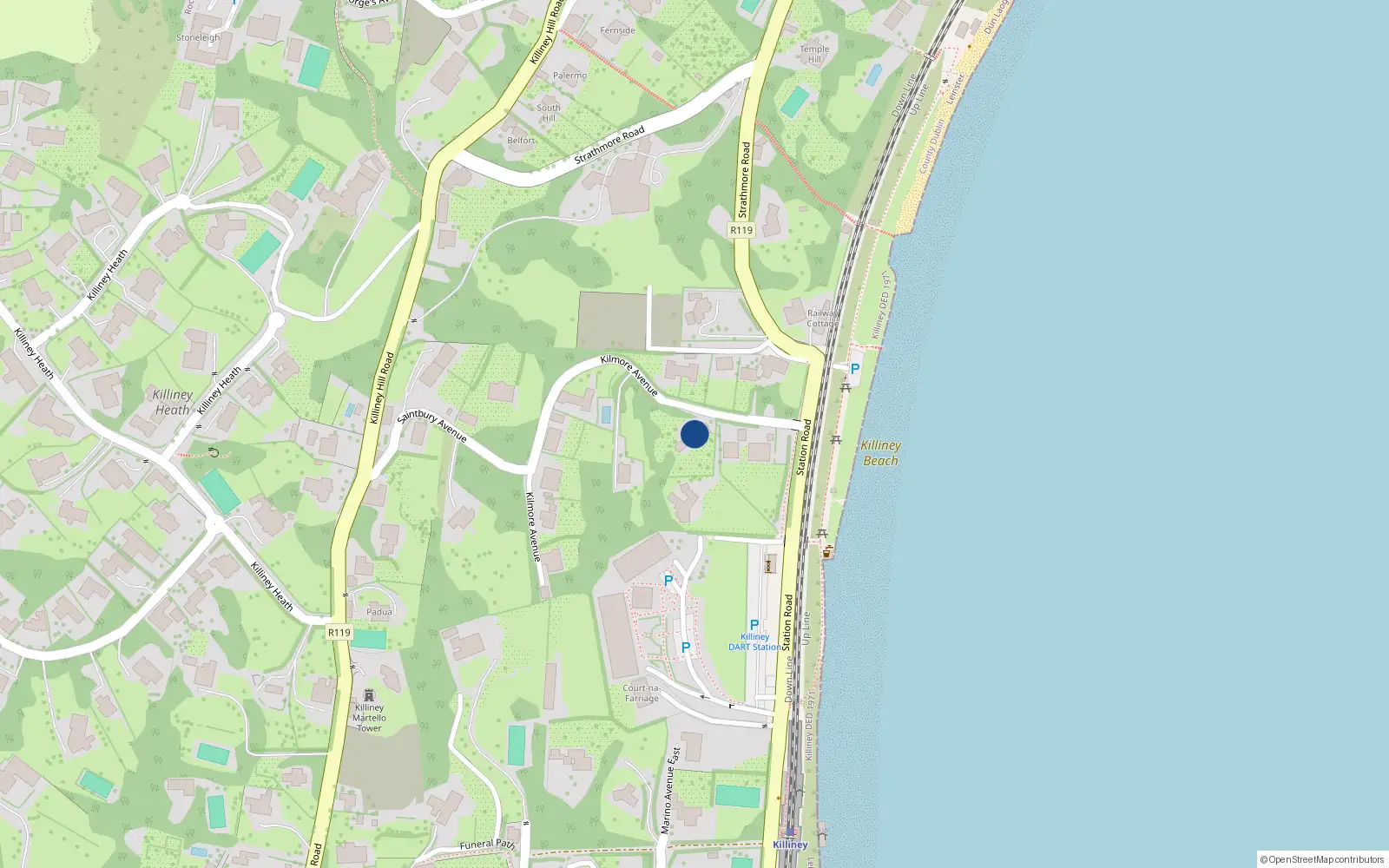 Overhead map showing the location of Saintbury Avenue, Killiney