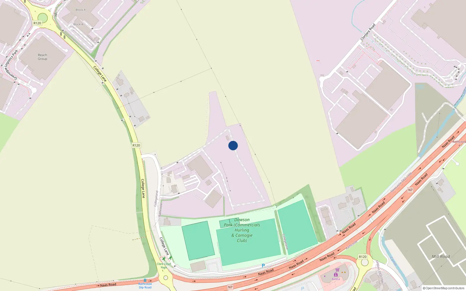 Overhead map showing the location of College Lane, Collegeland