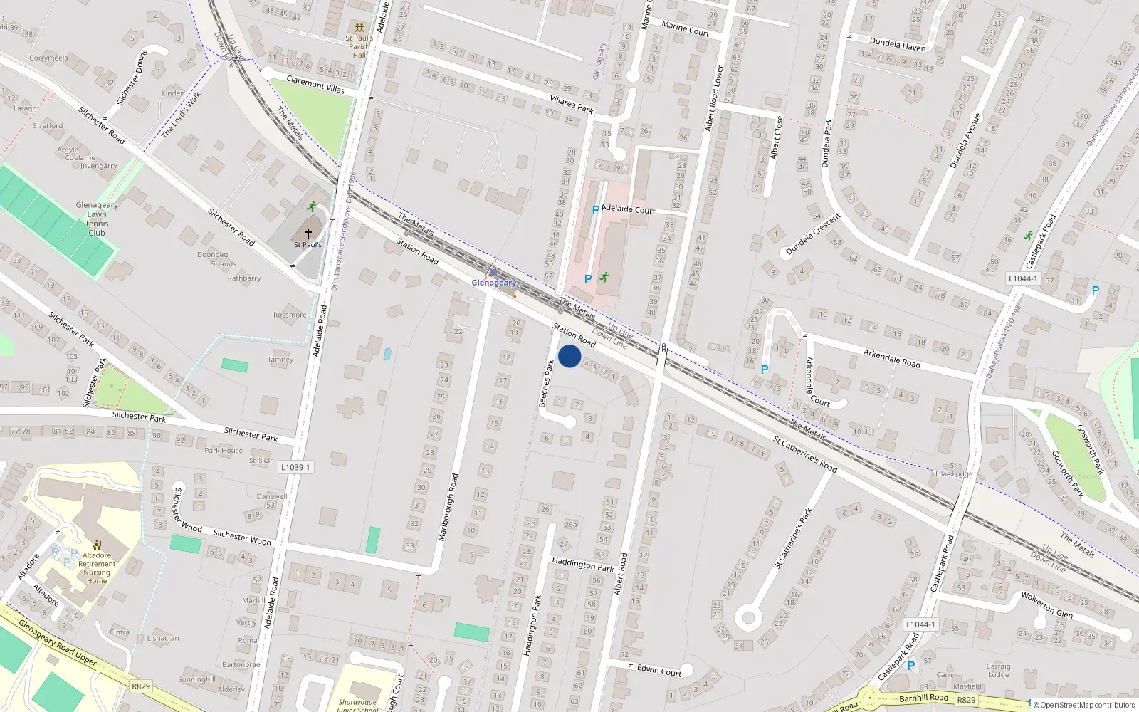 Overhead map showing the location of 6 Station Road, Glenageary