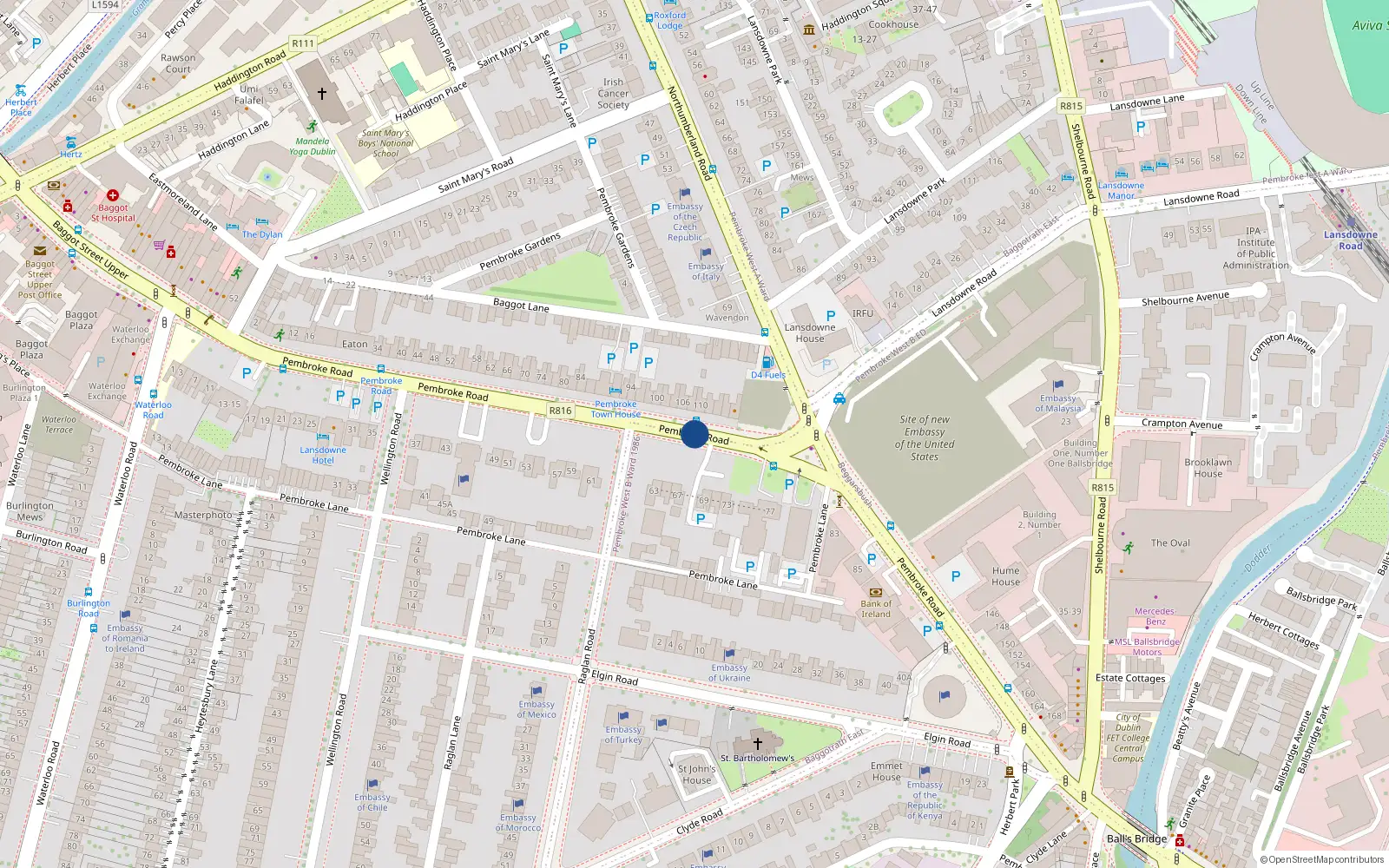 Overhead map showing the location of Contract-S31a Sdca 1999, 152/154 Pembroke Road, Ballsbridge