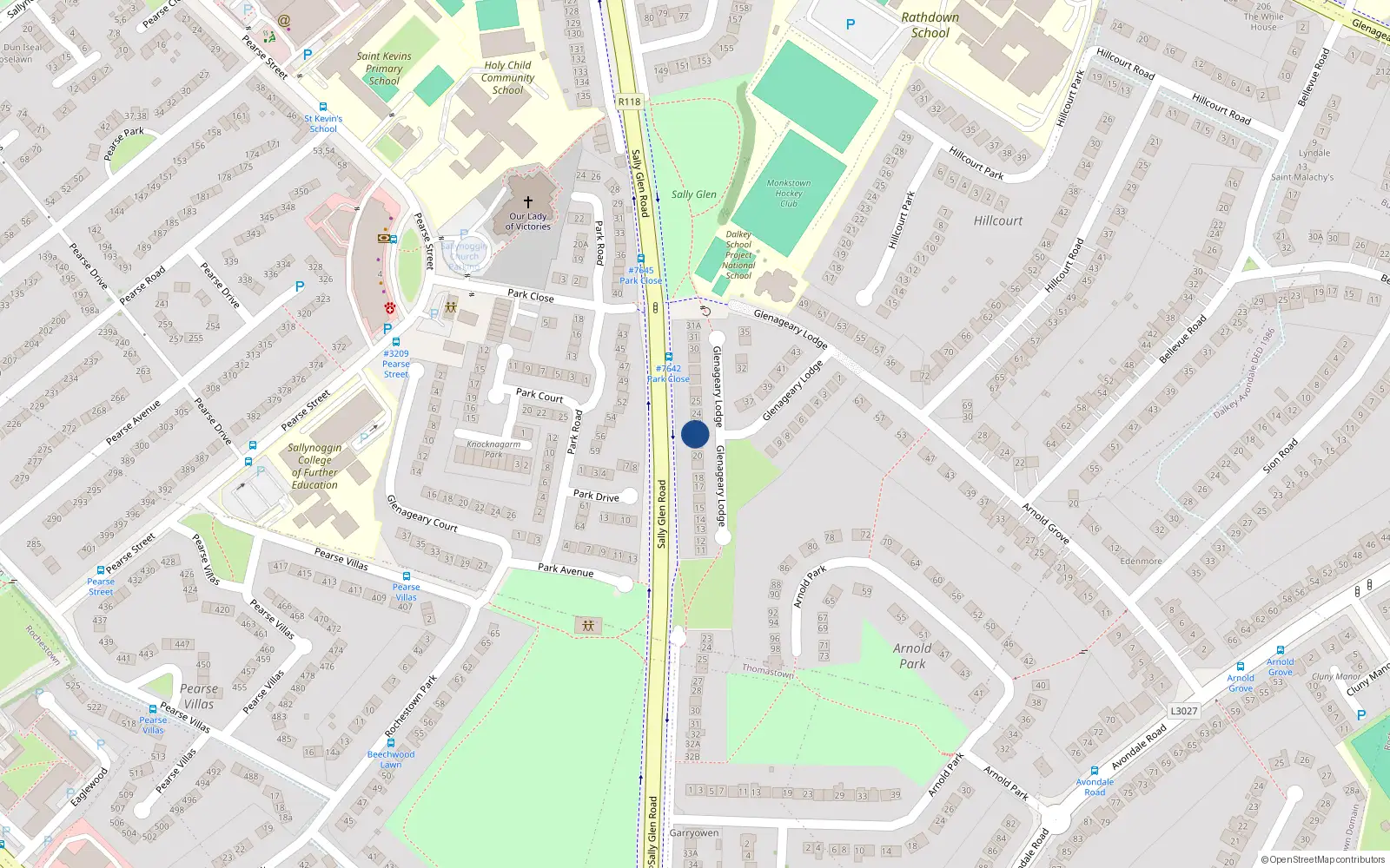 Overhead map showing the location of 23 Glenageary Lodge, Glenageary