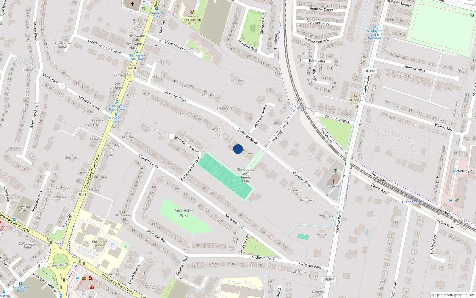 Overhead map showing the location of Coolarne, 17 Silchester Road, Glenageary