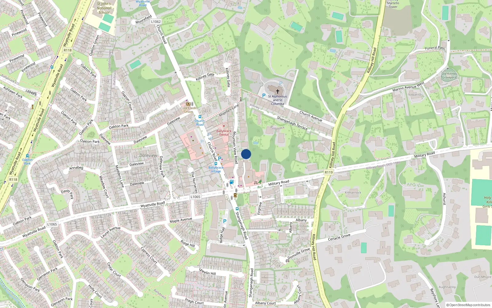 Overhead map showing the location of Mountain View Road, Ballybrack