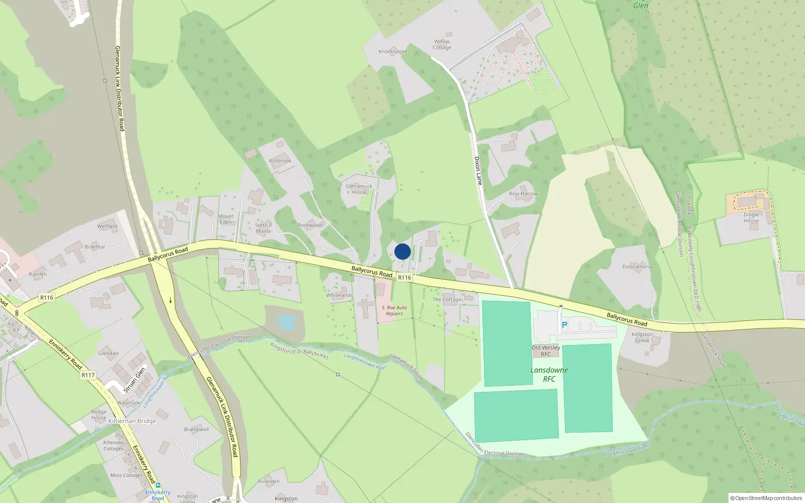 Overhead map showing the location of Ballycorus Road, Kilternan