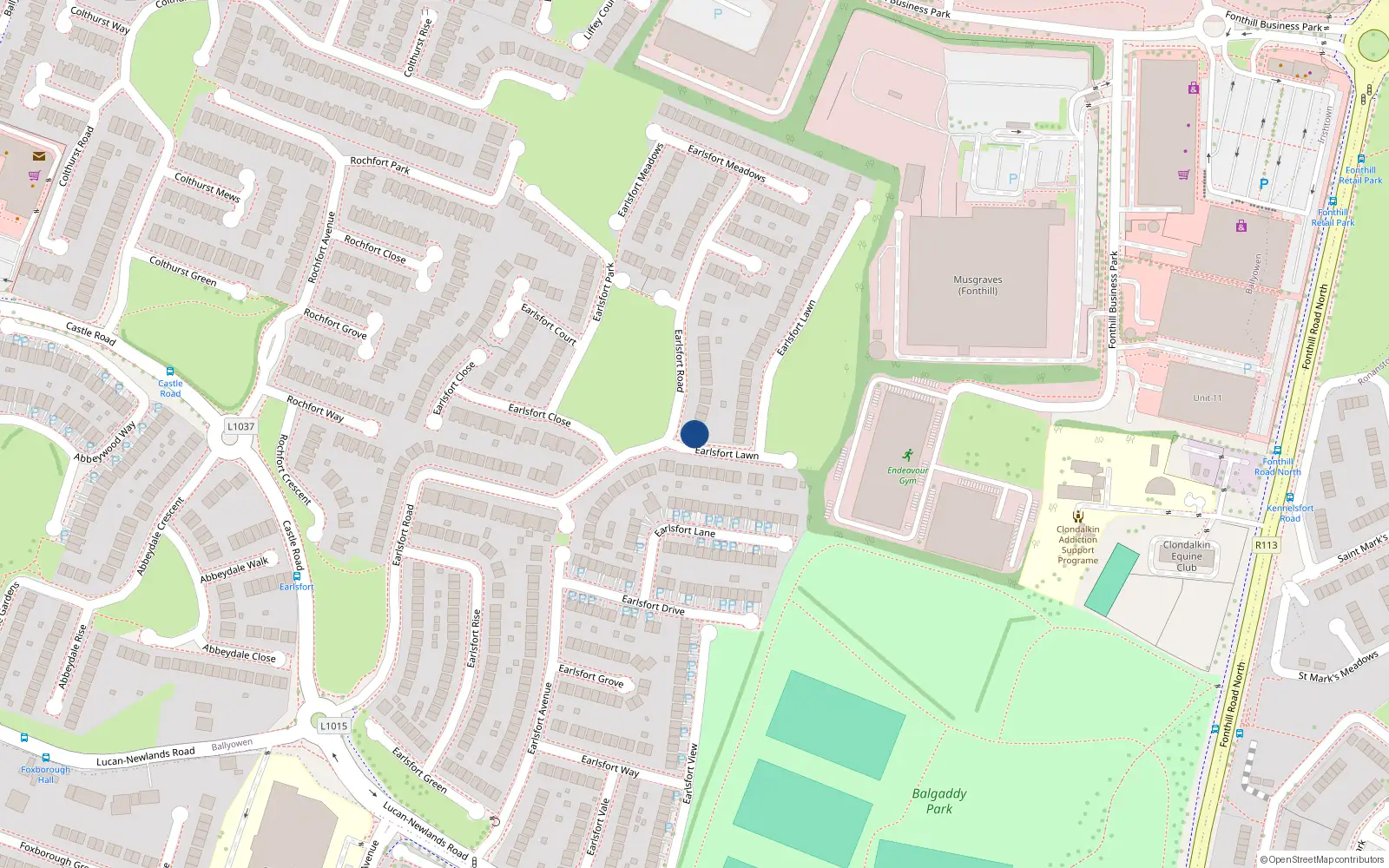 Overhead map showing the location of 94 Earlsfort Road, Lucan