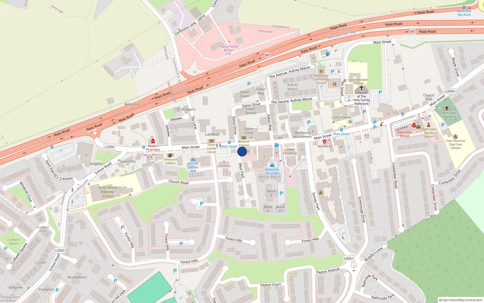 Overhead map showing the location of Main Street, Rathcoole