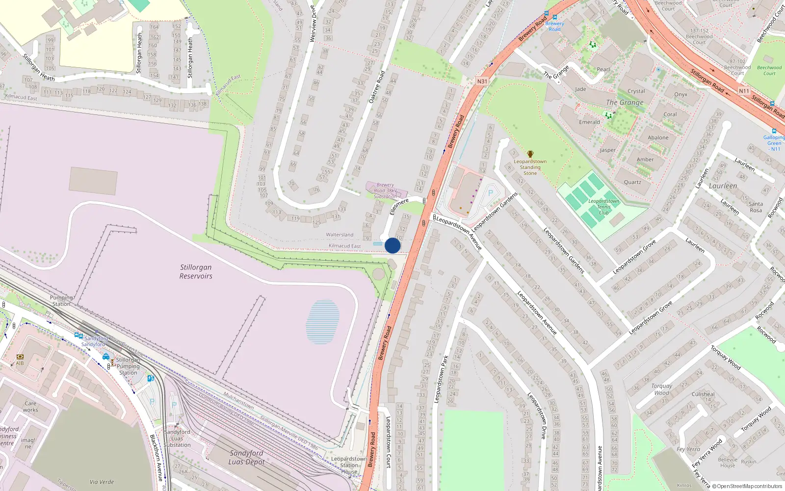 Overhead map showing the location of Leopardstown, Dublin, Co. Dublin