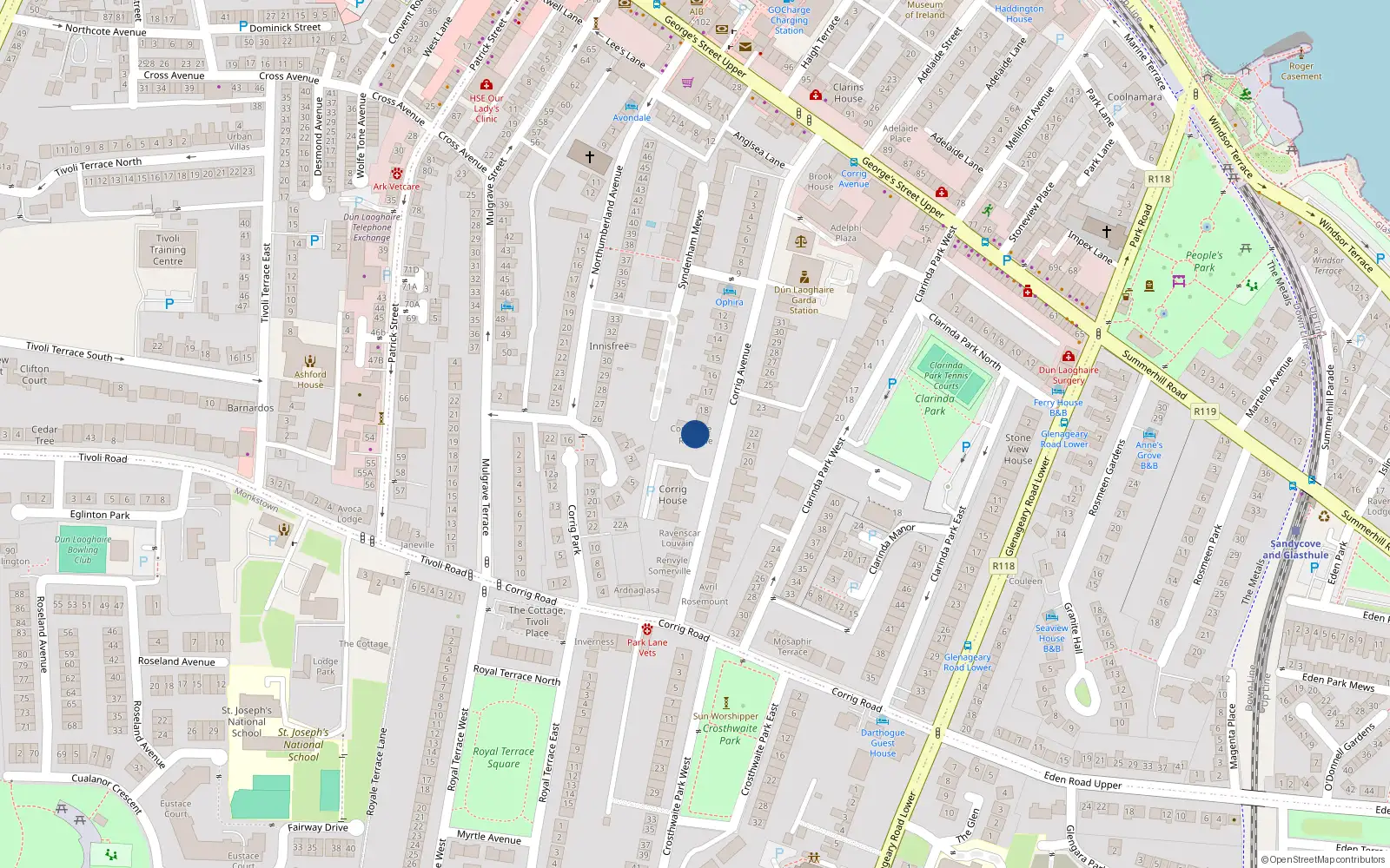 Overhead map showing the location of Dún Laoghaire, Dublin, Co. Dublin