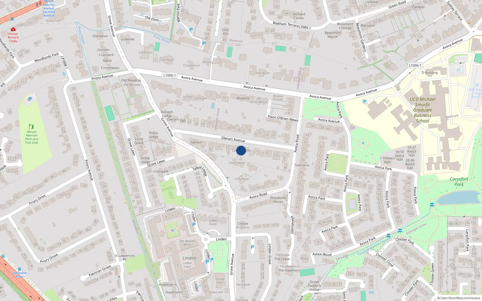 Overhead map showing the location of 21 Glenart Avenue, Blackrock