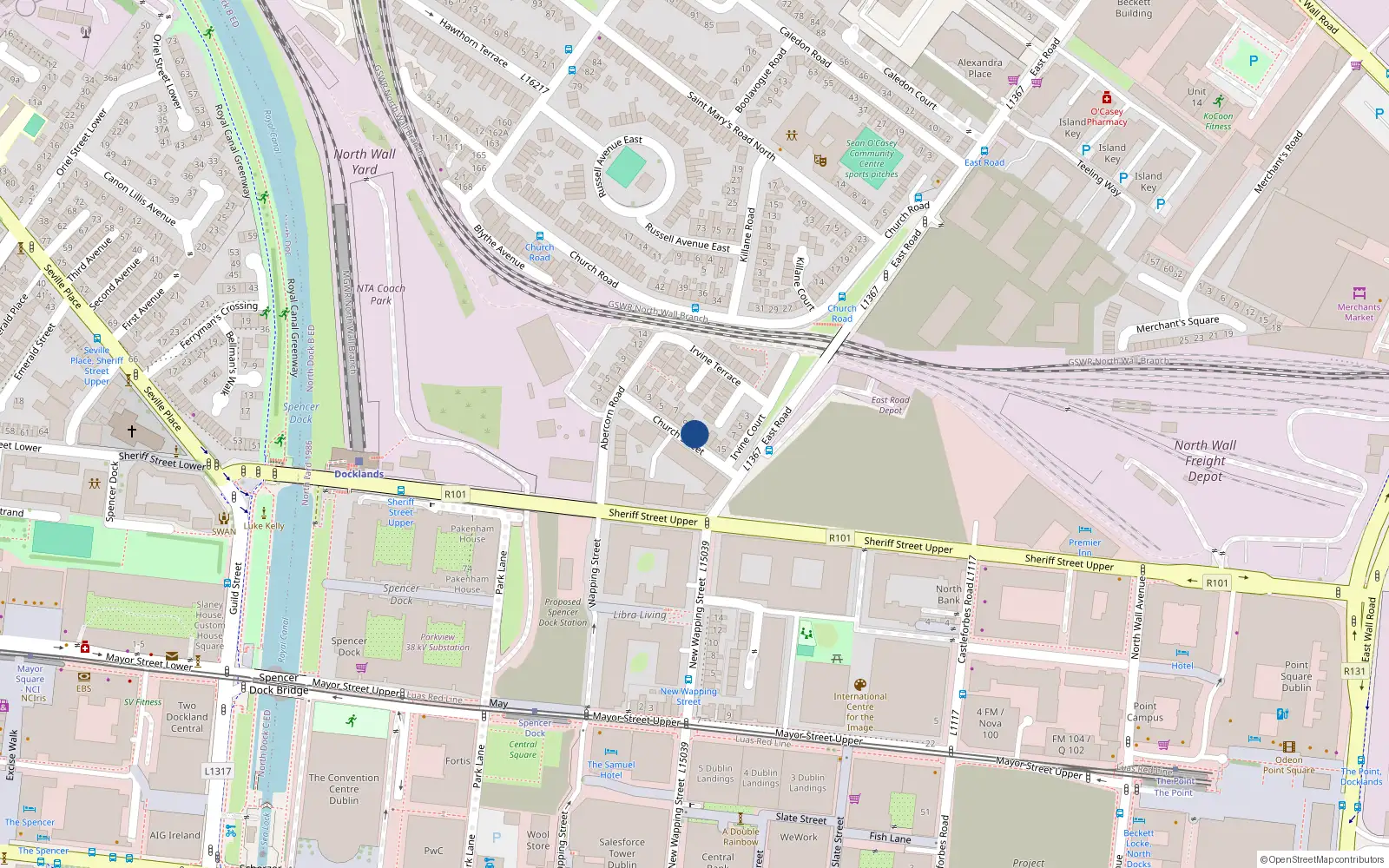 Overhead map showing the location of Cosy Cottage, 11 Church Street East, East Wall, Dublin 3, D03 Hy72