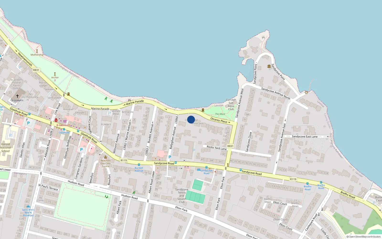 Overhead map showing the location of 11 Otranto Place, Sandycove