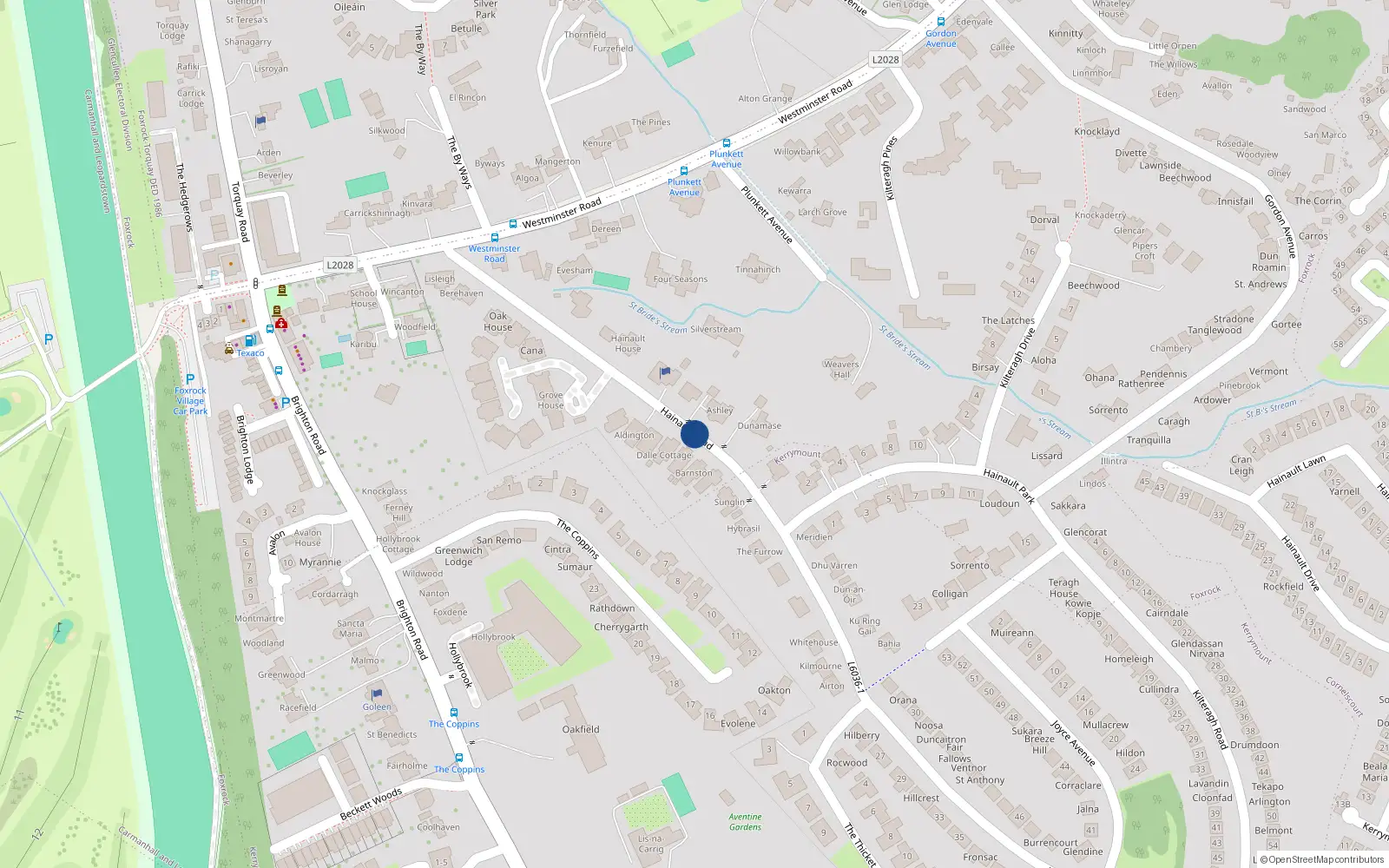 Overhead map showing the location of Hainault Road, Dublin