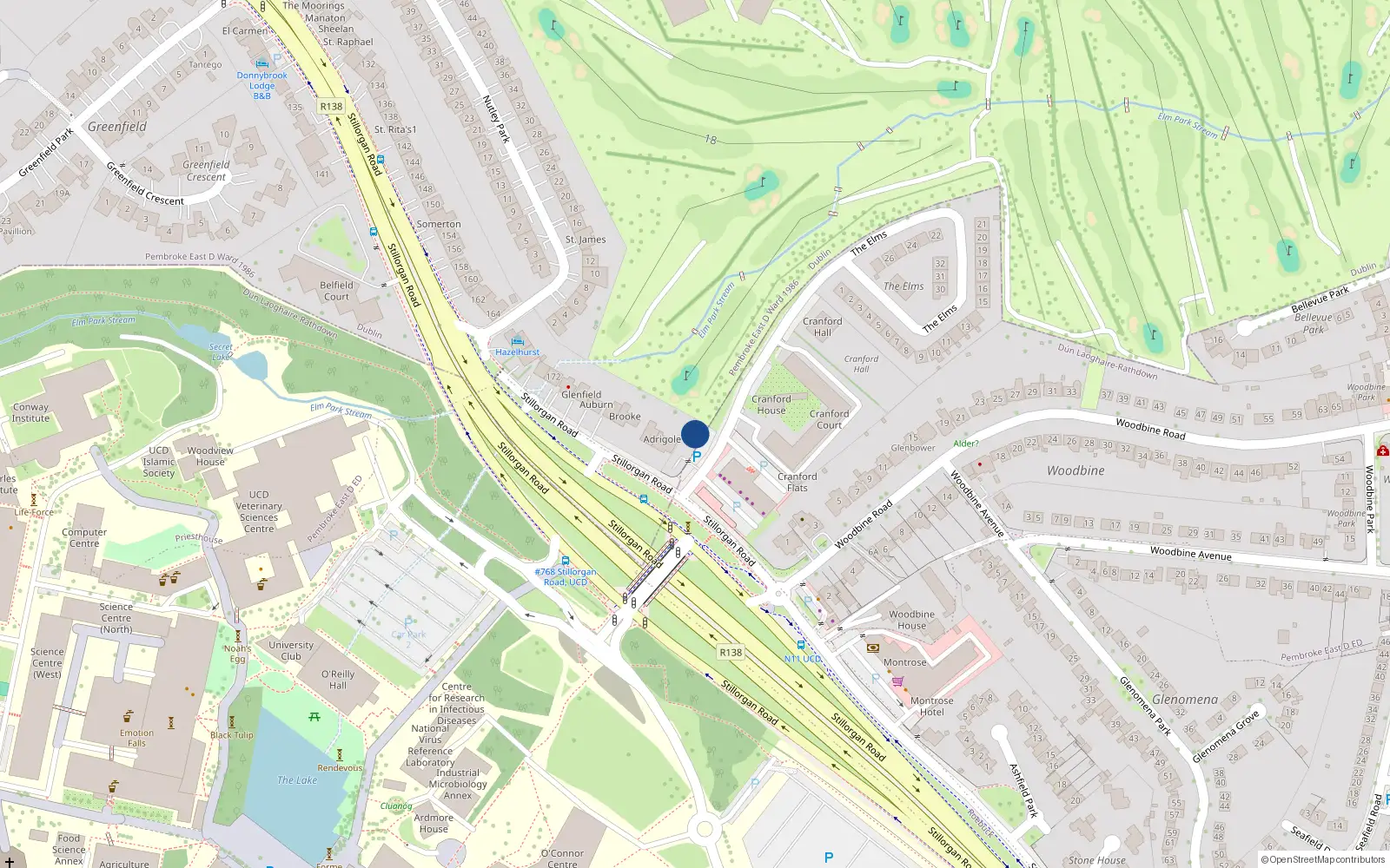 Overhead map showing the location of 188 Stillorgan Road, Merrion