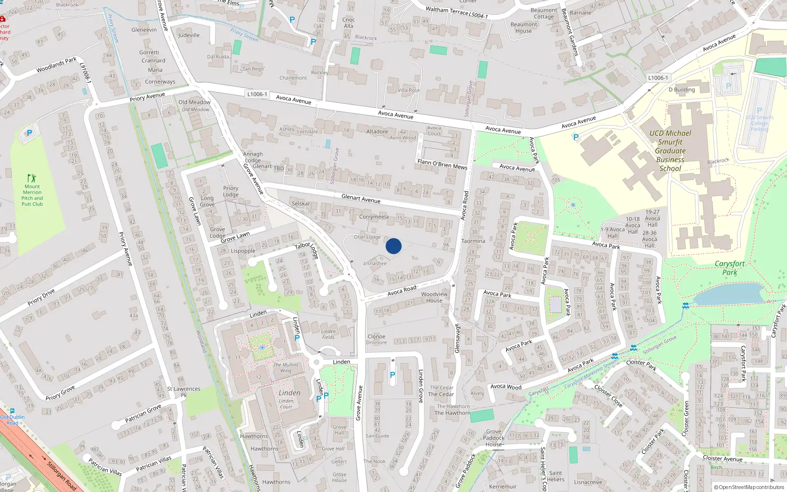 Overhead map showing the location of Stillorgan Grove, Dublin, Co. Dublin