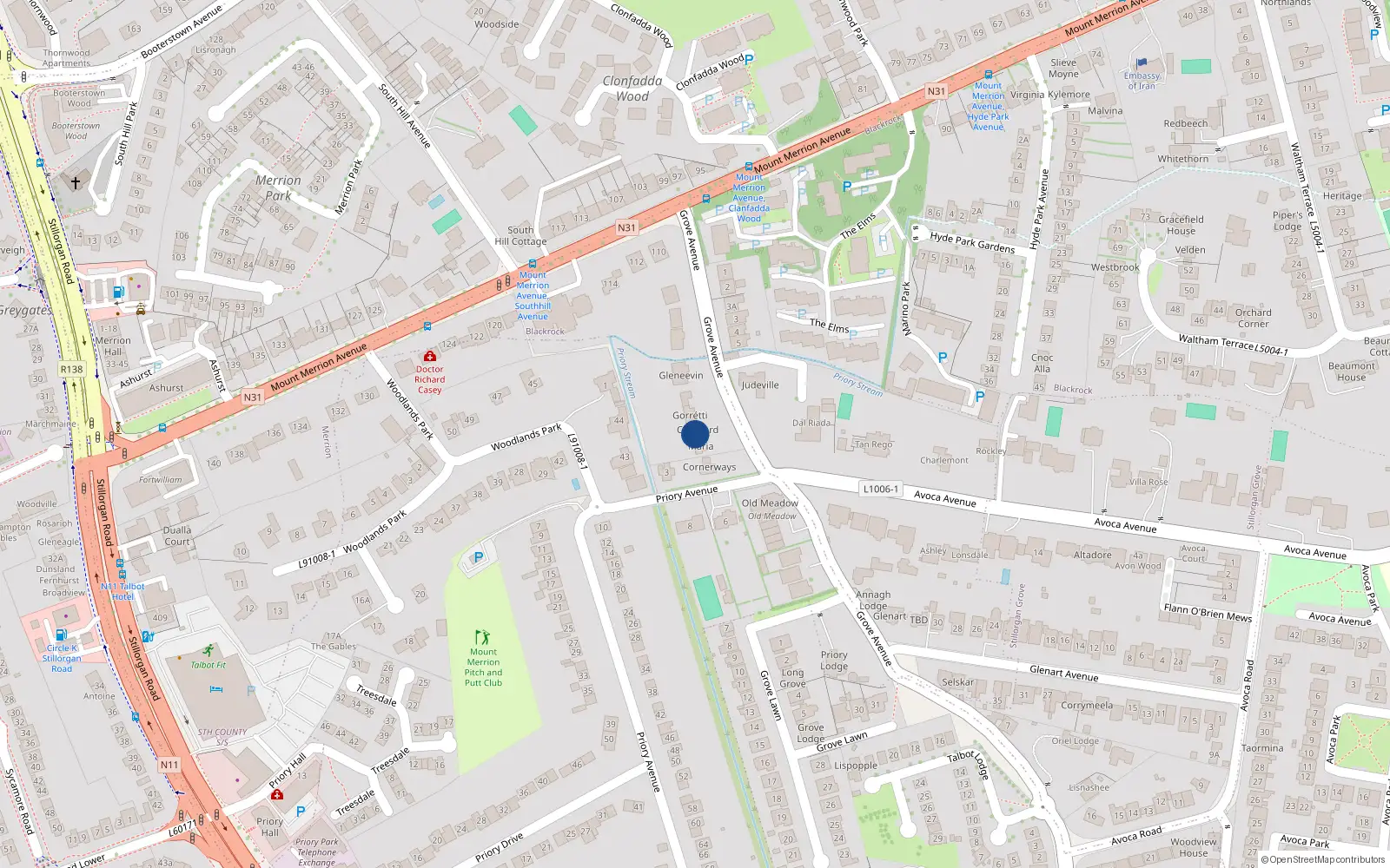 Overhead map showing the location of Woodland, Dublin, Co. Dublin