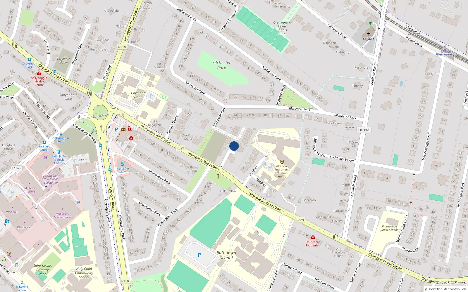 Overhead map showing the location of Glenageary, Dublin, Co. Dublin