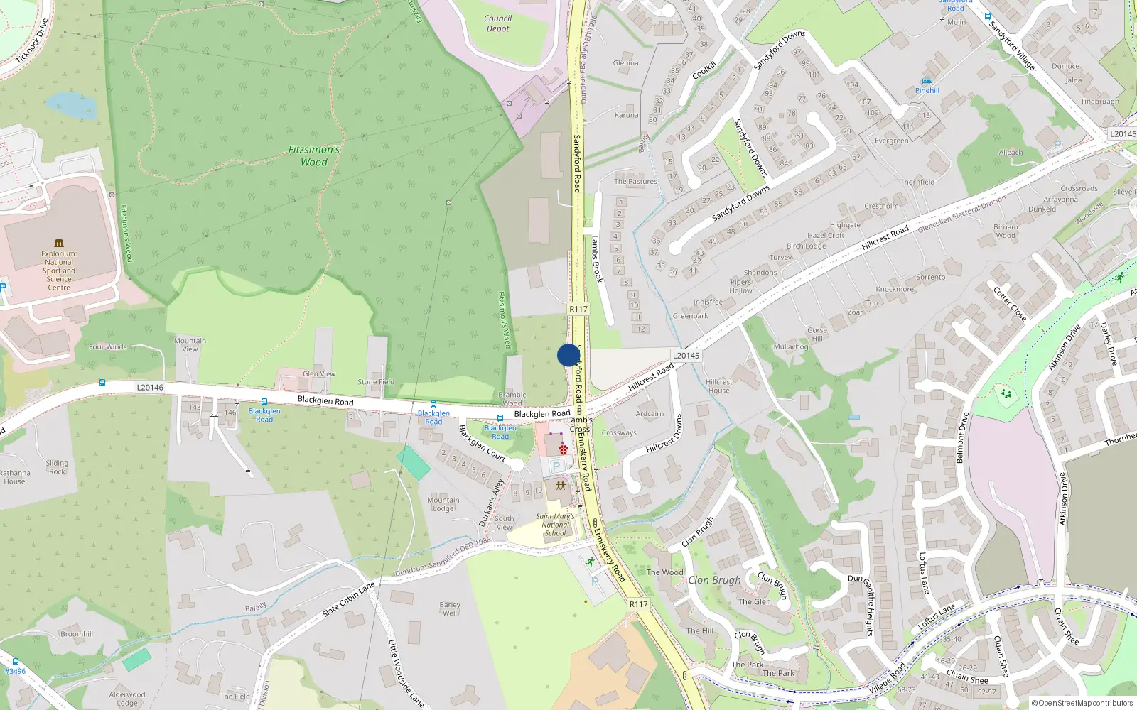 Overhead map showing the location of Lambs Cross, Sandyford, Dublin, Co. Dublin