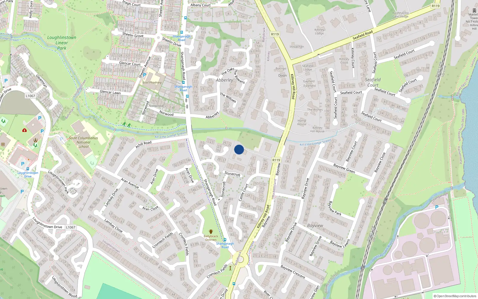 Overhead map showing the location of Ballybrack, Dublin, Co. Dublin