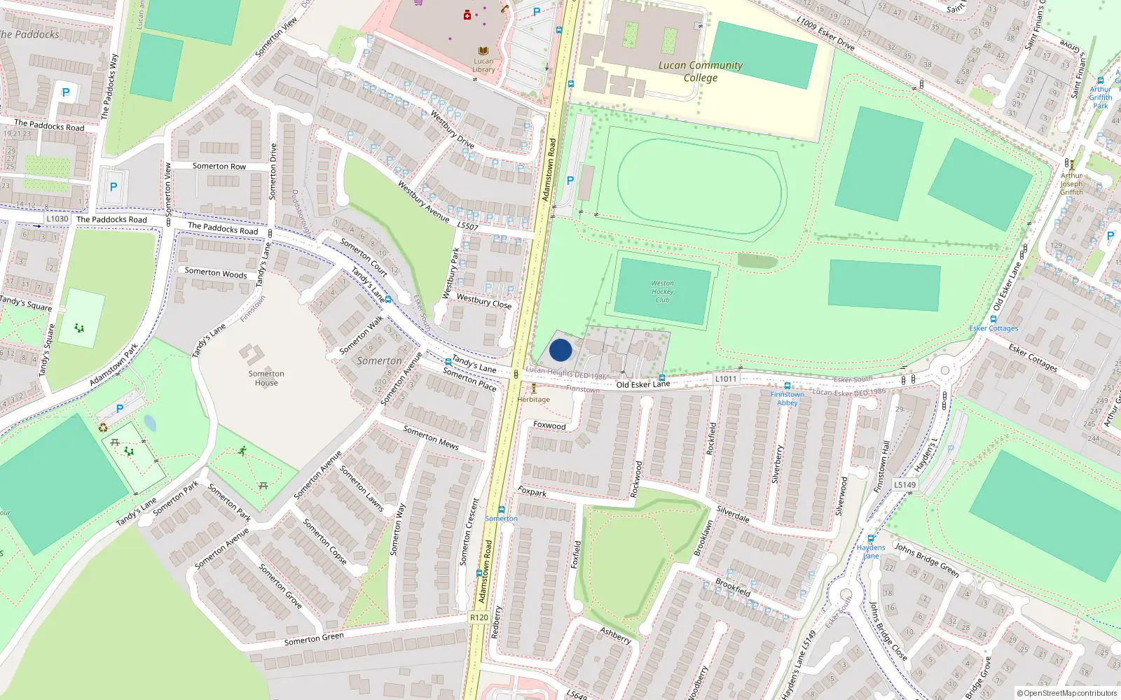 Overhead map showing the location of Esker Road, Lucan