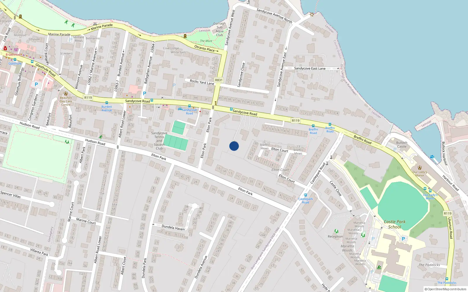 Overhead map showing the location of Bullock, Dublin, Co. Dublin