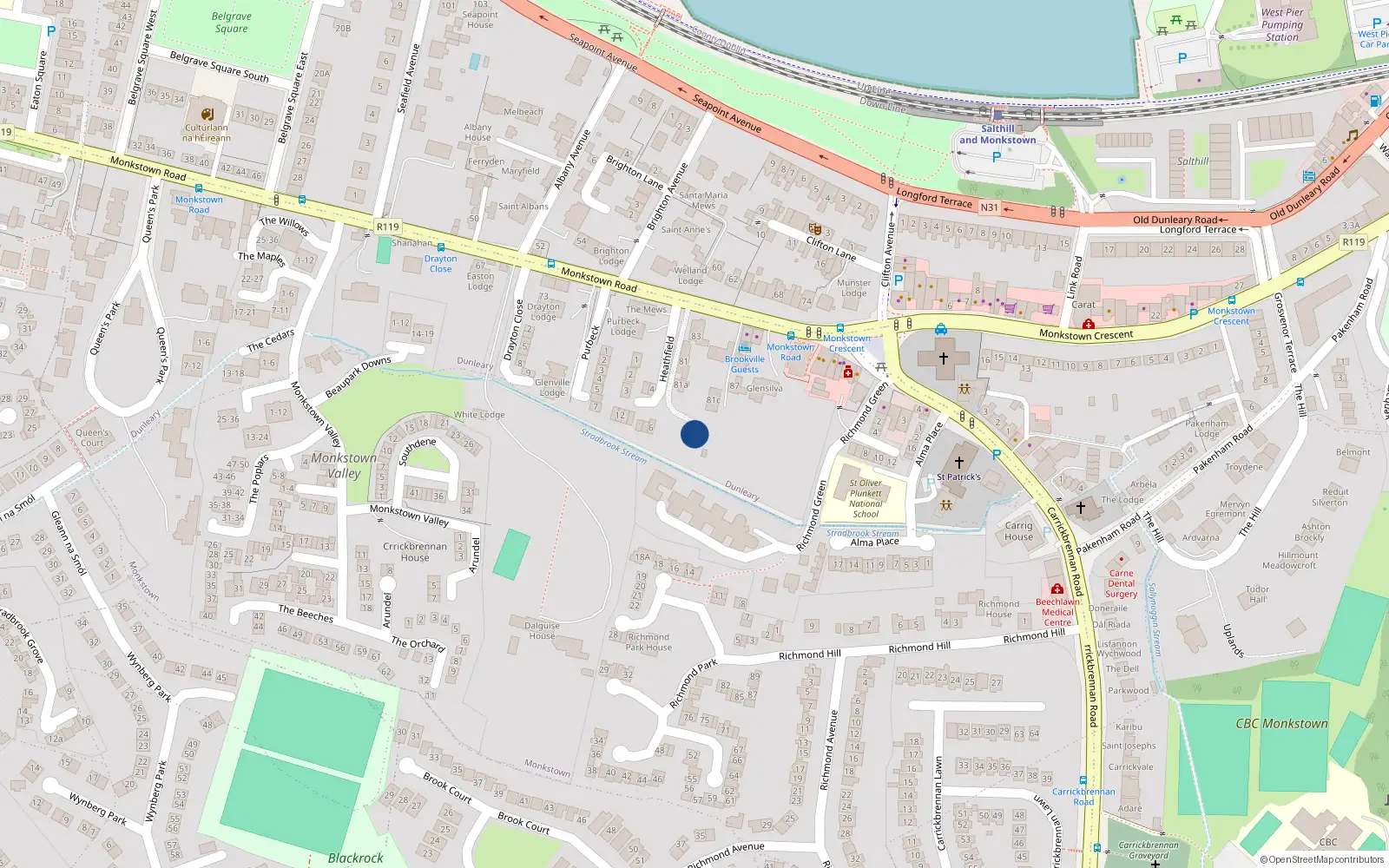 Overhead map showing the location of Cuilin, 81A Monkstown Road, Monkstown