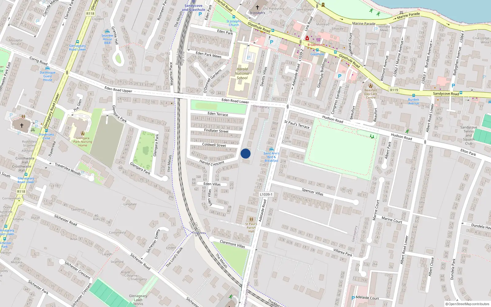 Overhead map showing the location of Glenageary, Dublin, Co. Dublin