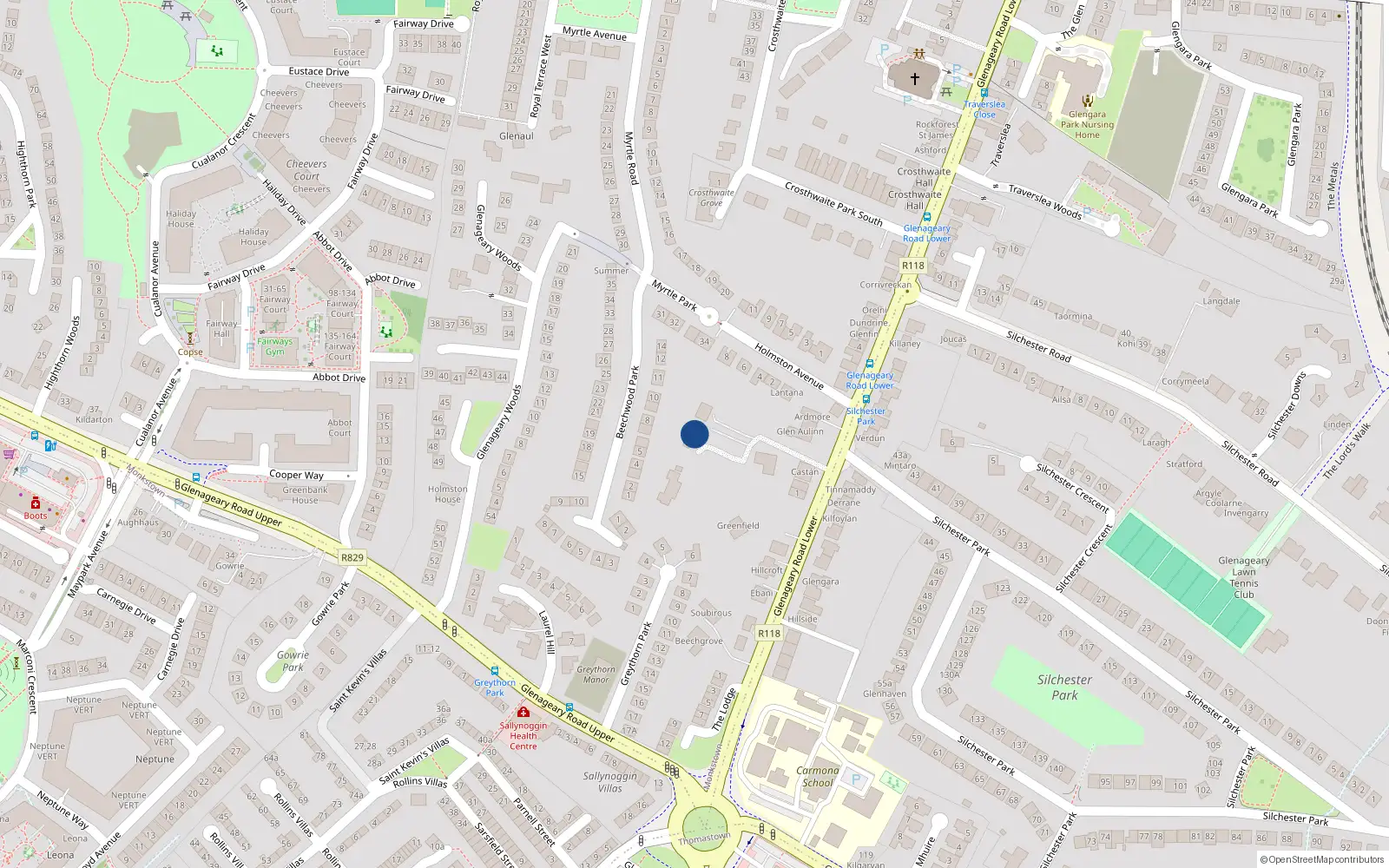 Overhead map showing the location of Monkstown, Dublin, Co. Dublin
